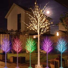 Outdoor Colorful Lighted Birch Tree for Christmas Decoration 5FT, Color Changing Light Up LED White Tree Pink Multicolor Green Artificial Birch Branch with Remote for Home Holiday Wedding Party Decor