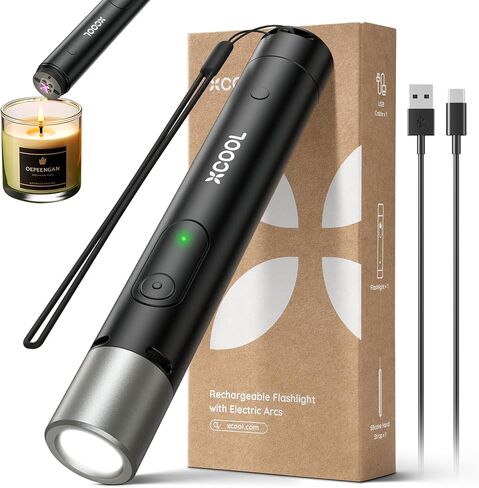 مصباح يدوي 3 في 1 عالي السطوع قابل لاعادة الشحن مع انذار للباب ووضع الاشعال من اكس كول، مصباح يدوي صغير قوي فائق السطوع للطوارئ والتخييم والمنزل (عبوة واحدة) in Kuwait