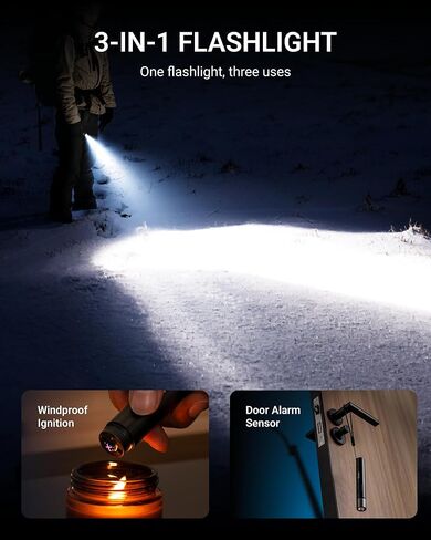 مصباح يدوي 3 في 1 عالي السطوع قابل لاعادة الشحن مع انذار للباب ووضع الاشعال من اكس كول، مصباح يدوي صغير قوي فائق السطوع للطوارئ والتخييم والمنزل (عبوة واحدة) in Kuwait