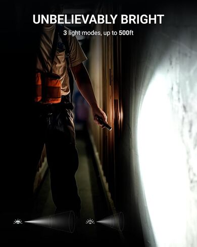 مصباح يدوي 3 في 1 عالي السطوع قابل لاعادة الشحن مع انذار للباب ووضع الاشعال من اكس كول، مصباح يدوي صغير قوي فائق السطوع للطوارئ والتخييم والمنزل (عبوة واحدة) in Kuwait