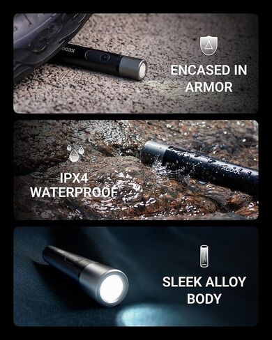 مصباح يدوي 3 في 1 عالي السطوع قابل لاعادة الشحن مع انذار للباب ووضع الاشعال من اكس كول، مصباح يدوي صغير قوي فائق السطوع للطوارئ والتخييم والمنزل (عبوة واحدة) in Kuwait