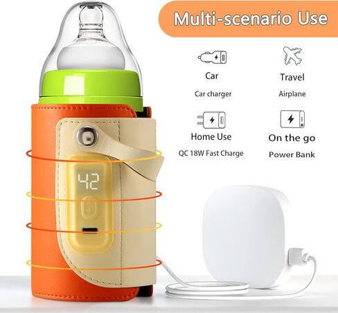 جهاز تسخين الزجاجات المحمول، جهاز تسخين زجاجات الأطفال، سخان زجاجات حليب الثدي USB مع شاشة LCD، 5 مستويات قابلة للتعديل، جهاز تسخين الزجاجات أثناء التنقل للحليب وحليب الثدي والماء in Kuwait