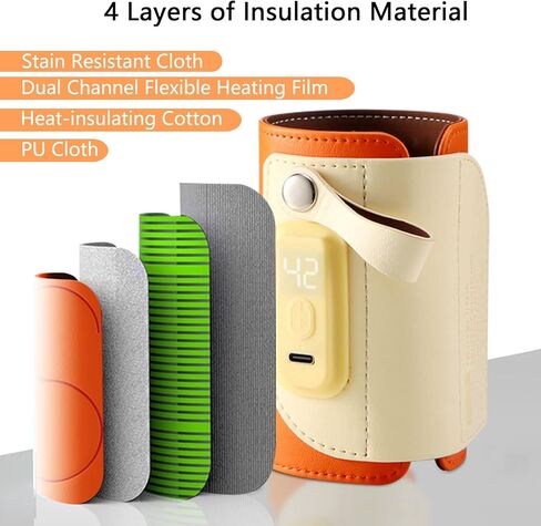 جهاز تسخين الزجاجات المحمول، جهاز تسخين زجاجات الأطفال، سخان زجاجات حليب الثدي USB مع شاشة LCD، 5 مستويات قابلة للتعديل، جهاز تسخين الزجاجات أثناء التنقل للحليب وحليب الثدي والماء in Kuwait