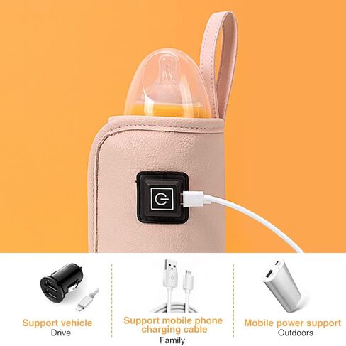 سخان زجاجات الأطفال، حافظة حرارة حليب USB، دفء لطيف يحافظ على درجة حرارة مثالية لحليب الأطفال، يستخدم لحليب الأطفال، يستخدم في المنزل، خارج المنزل وفي السيارة، تسخين بطيء للتدفئة (وردي) in Saudi Arabia