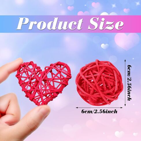 48 قطعة من قلوب الروطان لعيد الحب من Luinabio DIY، مزهرية على شكل قلب، حشو مزهرية من الخيزران الطبيعي، كرات الروطان على شكل قلب، كرات الأجرام السماوية ديكور لتزيين المنزل والزفاف in Kuwait