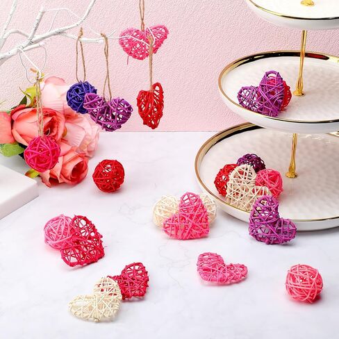 48 قطعة من قلوب الروطان لعيد الحب من Luinabio DIY، مزهرية على شكل قلب، حشو مزهرية من الخيزران الطبيعي، كرات الروطان على شكل قلب، كرات الأجرام السماوية ديكور لتزيين المنزل والزفاف in Kuwait