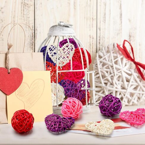 48 قطعة من قلوب الروطان لعيد الحب من Luinabio DIY، مزهرية على شكل قلب، حشو مزهرية من الخيزران الطبيعي، كرات الروطان على شكل قلب، كرات الأجرام السماوية ديكور لتزيين المنزل والزفاف in Kuwait