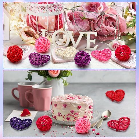 48 قطعة من قلوب الروطان لعيد الحب من Luinabio DIY، مزهرية على شكل قلب، حشو مزهرية من الخيزران الطبيعي، كرات الروطان على شكل قلب، كرات الأجرام السماوية ديكور لتزيين المنزل والزفاف in Kuwait