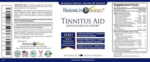 Research Verified Tinnitus Aid - Lessen Internal Ringing - Ginkgo Biloba, Vitamin C, Full Spectrum B Complex Blend, Magnesium - 6 Month Supply - Vegan - Made in The USA in Kuwait