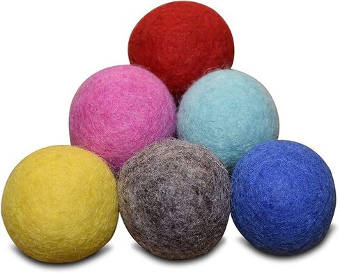 Comfy Pet Supplies Set of 6-100% Wool Felt Ball Toys for Cats and Kittens, Handmade Colorful Eco-Friendly Cat Wool Balls (4cm, Gray Mint Blue Red Pink Yellow)… in Kuwait