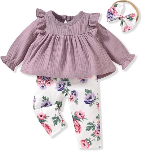 HINTINA Infant Baby Girl Long Sleeve Fall Winter Outfits With Headband in Kuwait