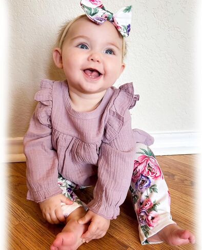 HINTINA Infant Baby Girl Long Sleeve Fall Winter Outfits With Headband in Kuwait