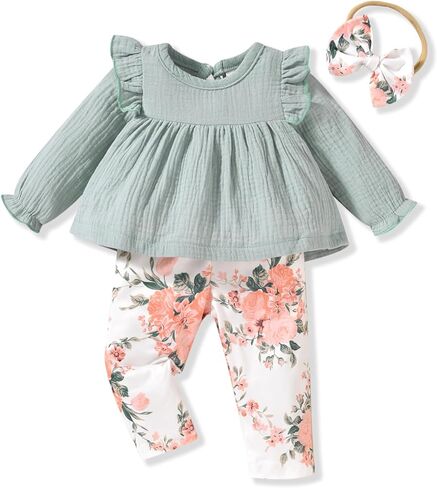 HINTINA Infant Baby Girl Long Sleeve Fall Winter Outfits With Headband in Kuwait