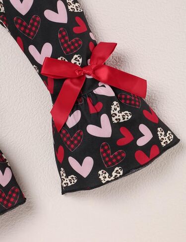 Menglang Valentine's Day Outfit Kids Baby Girl Clothes Red Ruffled Sleeve Top Heart-Shaped Pants Clothes Set for Little Girl in Kuwait