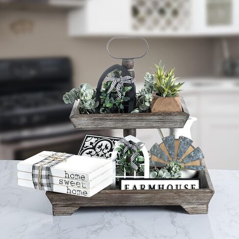 مجموعة من 5 قطع من مزرعة هاوس مكونة من صينية ديكور مجلفنة من طبقات | ديكورات صينية كلاسيكية من الطراز الريفي | ديكورات للخريف والمنزل وغرفة المعيشة وديكور للمطبخ in Kuwait