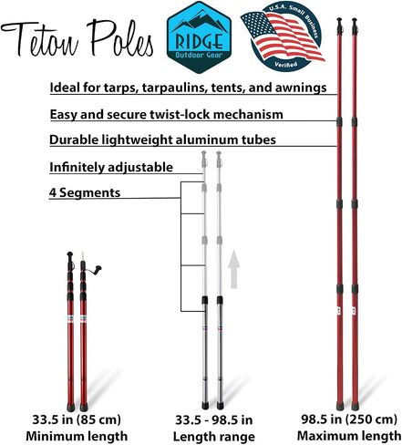 Ridge Outdoor Gear Adjustable Telescoping Tarp Tent Poles Rod, Extending Portable Collapsible for Camper Awning Tarpaulin Camping in Saudi Arabia