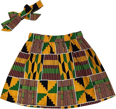 ألينا بيل الأفريقية طفلة التنانير Kente طباعة الزي تنورة قصيرة + عقال 2 قطعة مجموعة الملابس in Kuwait