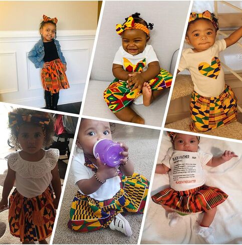 ألينا بيل الأفريقية طفلة التنانير Kente طباعة الزي تنورة قصيرة + عقال 2 قطعة مجموعة الملابس in Kuwait