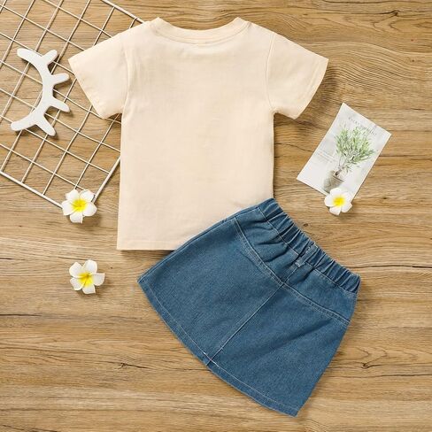 ملابس Viworld Big Sister للفتيات الصغيرات بأكمام قصيرة تي شيرت + مجموعة ملابس تنورة من الدنيم in Kuwait