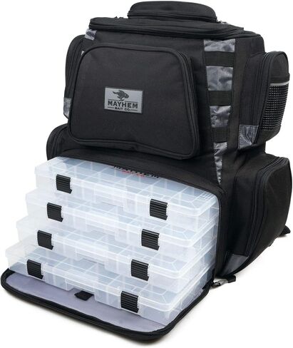Mayhem Bait Co. Premium Fishing Tackle Backpack with (4) 3700 Organizer Trays, Tackle Box Organizer Bag in Saudi Arabia