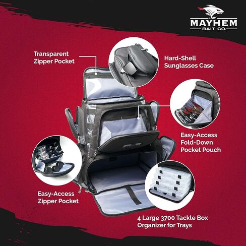Mayhem Bait Co. Premium Fishing Tackle Backpack with (4) 3700 Organizer Trays, Tackle Box Organizer Bag in Saudi Arabia