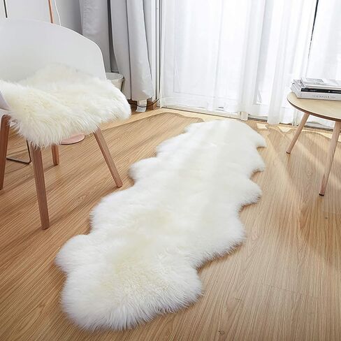 MH MYLUNE HOME Genuine Sheepskin Rug, New Zealand Natural Sheepskin Throw,Luxury Fluffy Sheepskin Seat/Chair Cover， Real Shearling Rug Soft, Lambskin Animal Fur Rug for Bedroom/Living Room in Kuwait