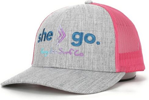 Women's/Girls - she-go. Snapback Adjustable Embroidered OG Trucker Hat - Surf, Beach, Sports, Trendy, Girls, Women (Pink/Grey), Pink/Grey in Kuwait