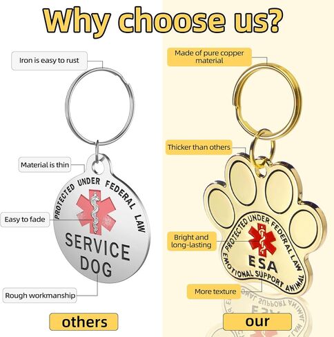 Service Dog ID Tags, Gold Emotional Support Animals Industrial Pet ID Tags for Service Animals, Stainless Steel ESA Service Dog Tag for Emotional Support Dogs and Therapy Dogs in Kuwait