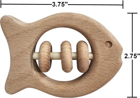 Adventure Awaits! - 2 Pack - Wooden Fish Rattle for Toddlers & Babies, Montessori Baby Rattles Teething Toys in Kuwait