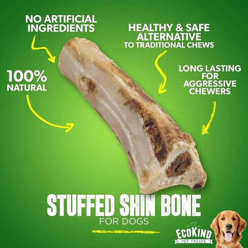 عظم ساق صحي محشو للكلاب - عظام كلب كبيرة مملوءة لجميع السلالات - علاجات لحمية قابلة للهضم ومغذية للحيوانات الأليفة للمضغ العدواني (6 بوصات طبيعية 2 عبوة) in Kuwait