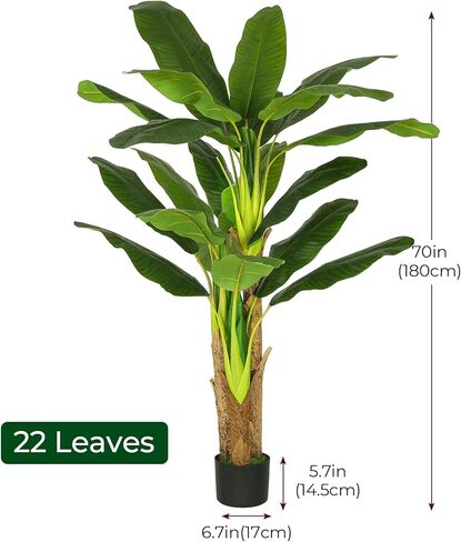 فياجدو شجرة موز اصطناعية بطول 6 قدم مكونة من 22 ورقة كبيرة ثلاثية الساق من الحرير الصناعي لتزيين المنزل والمسافرين داخليا، شجرة نخيل لتزيين غرفة المعيشة in Kuwait