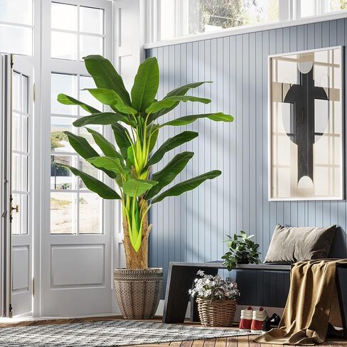 فياجدو شجرة موز اصطناعية بطول 6 قدم مكونة من 22 ورقة كبيرة ثلاثية الساق من الحرير الصناعي لتزيين المنزل والمسافرين داخليا، شجرة نخيل لتزيين غرفة المعيشة in Kuwait