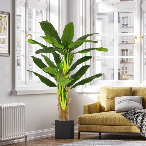 فياجدو شجرة موز اصطناعية بطول 6 قدم مكونة من 22 ورقة كبيرة ثلاثية الساق من الحرير الصناعي لتزيين المنزل والمسافرين داخليا، شجرة نخيل لتزيين غرفة المعيشة in Kuwait