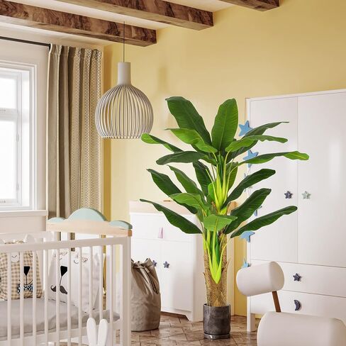 فياجدو شجرة موز اصطناعية بطول 6 قدم مكونة من 22 ورقة كبيرة ثلاثية الساق من الحرير الصناعي لتزيين المنزل والمسافرين داخليا، شجرة نخيل لتزيين غرفة المعيشة in Kuwait