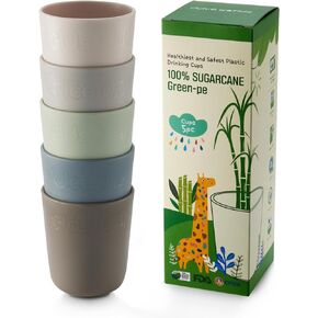SUGARCANE Kids Cup 10 oz - 5 Pack, USDA & LFGB Certified Toddler Cup - BPA Free - Dishwasher Safe, Reusable, Unbreakable - Gray Blue