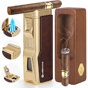 Cigar Lighter and Ashtray Set, Quad Windproof Jet Flame, with Cigar Holder and Cigar Punch, Refillable Butane Gas Lighter, Multifunctional Cigar Accessories Gift Set in Kuwait