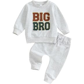 ملابس Nyapruwe Big Brother Little Brother المتطابقة بأكمام طويلة وتطريز الحروف، مجموعة بناطيل ملابس للأطفال الصغار