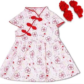 Girls Baby Chinese Qipao Cheongsam Cotton Dress Clothes Set Outfit with Matching Pair of Clips in Saudi Arabia