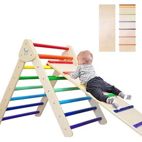 XIHAToy Foldable Climbing Triangle Toddler Climbing for Kids Foldable Climber Set Wooden Montessori Rainbow Climber Indoor Play Equipment for Toddlers in Saudi Arabia