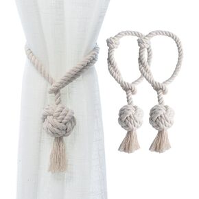 JQWUPUP 2 Pack Rustic Curtain Tiebacks - Outdoor Curtain Drapery Holdbacks Holders - Hand Knitting Cotton Rope Drape Tie Backs for Sheer and Blackout Curtain(Set of 2, Grey)