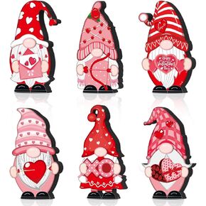 Umigy 6 Pcs Valentine's Day Wooden Gnome Table Decor Valentines Day Gnome Decorations Valentines Table Centerpiece Wood Tabletop Decorative Gnome Sign Farmhouse Tiered Tray Decoration for Wedding Home in Kuwait