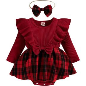 Infant Baby Girl Red Velvet Lace Dress Romper Princess Tutu Dress Onesie Baby Girl Christmas Dress Outfit