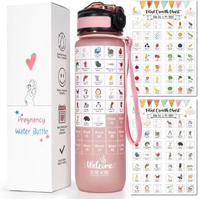 Pregnancy Water Bottle Tracker(Black), 1st Trimester Pregnancy Must Haves Gift for First Time Moms, with 2 Different Weekly Stickers, Early Essentials Gifts for Pregnant Women, Maternity, BPA Free in Kuwait