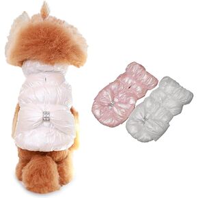 Warm Dog Winter Coat, Dog Coat Dog Clothes for Small Dogs Girl, Princess Style Glossy Dog Jacket，Windproof Padded Cold Weather Outfits for Small Medium Dogs Cats