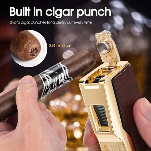 Cigar Lighter and Ashtray Set, Quad Windproof Jet Flame, with Cigar Holder and Cigar Punch, Refillable Butane Gas Lighter, Multifunctional Cigar Accessories Gift Set in Kuwait