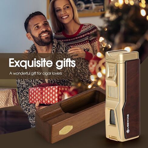 Cigar Lighter and Ashtray Set, Quad Windproof Jet Flame, with Cigar Holder and Cigar Punch, Refillable Butane Gas Lighter, Multifunctional Cigar Accessories Gift Set in Kuwait