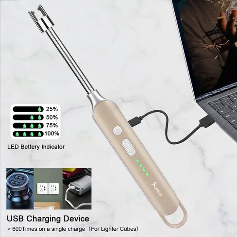 ولاعة كهربائية قابلة لإعادة الشحن على شكل قوس مع شاشة LED ولاعة USB طويلة الرقبة مرنة للطهي بالشموع (شامبانيا) in Kuwait
