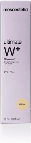 كريم Ultimate W+ BB - لون متوسط ​​- عامل حماية من الشمس SPF 50، حماية عالية من الأشعة فوق البنفسجية فئة A وB - مضاد للشيخوخة - كريم مضاد للتجاعيد من Mesoestetic in Kuwait
