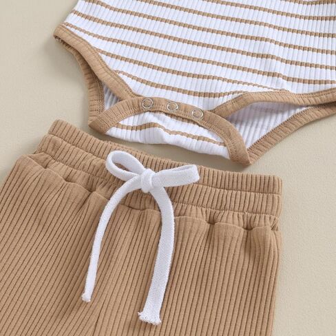 Newborn Baby Boy Girl Outfits Long Sleeve Striped Ribbed Knitted Romper Pants Hat 3Pcs Infant Fall Winter Clothes in Kuwait