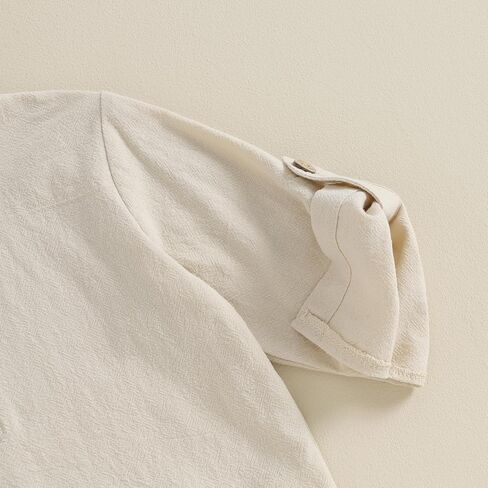 ملابس Karuedoo للأطفال الصغار من القطن والكتان وقمصان Henley بأزرار سفلية وأكمام طويلة ومجموعة سراويل كاجوال in Kuwait